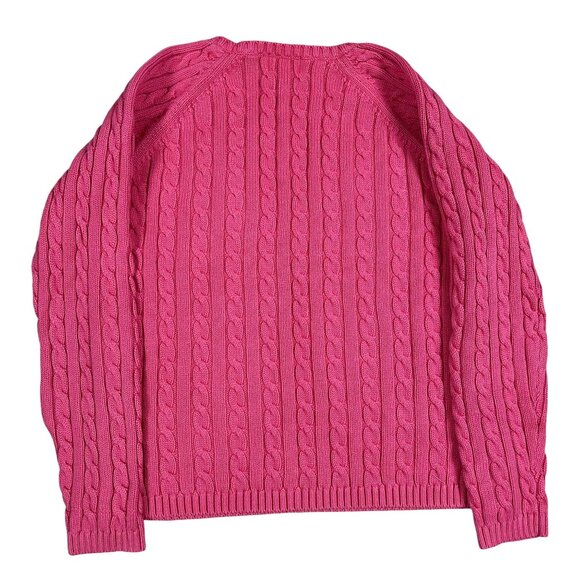 VTG L.L. Bean Pink Crewneck Cableknit Sweater Sz Medium - Picture 2 of 3